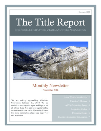 The Title Report - Utah Land And Title Association