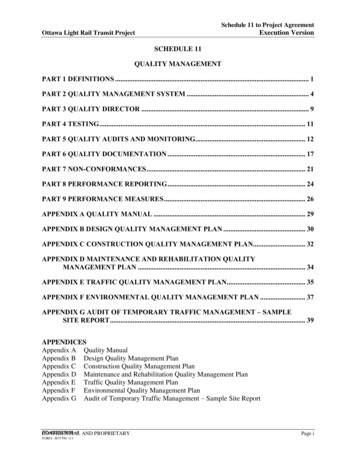 Schedule 11 Quality Management Part 1 Definitions 1 Part 2 Quality .