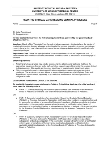 Pediatric Critical Care Medicine Clinical Privileges