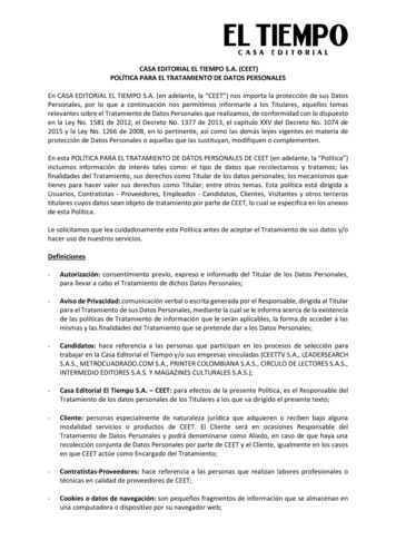 Casa Editorial El Tiempo S.a. (Ceet) Política Para El Tratamiento De .