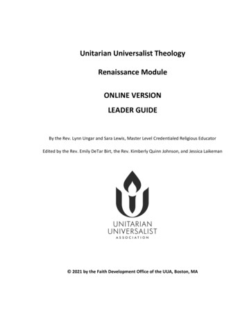 Unitarian Universalist Theology Renaissance Module ONLINE VERSION .
