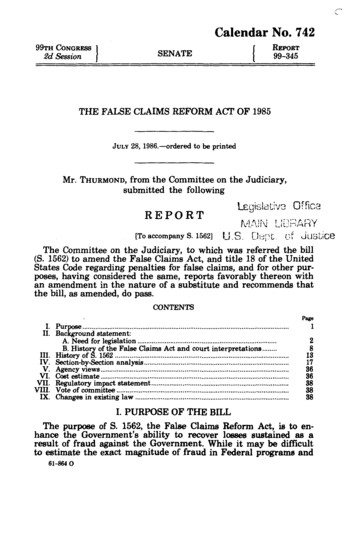 THE FALSE CLAIMS REFOR ACM TOF 1985 - U.S. Department Of Justice