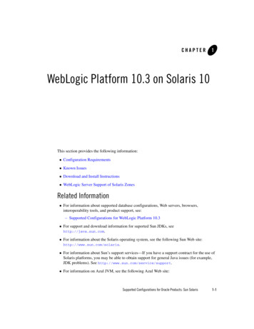 WebLogic Platform 10.3 On Solaris 10 - Oracle