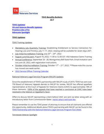 TDVS Benefits Bulletin 22-7 TDVS Updates - Tn.gov