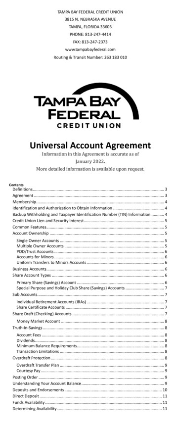 Universal Account Agreement - Tampa Bay Federal Credit Union