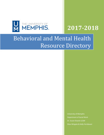 Behavioral And Mental Health Resource Directory - University Of Memphis