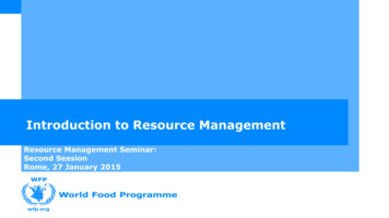 Introduction To Resource Management - World Food Programme