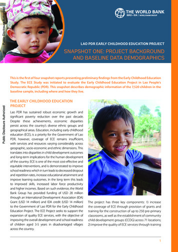 LAO PDR EARLY CHILDHOOD EDUCATION PROJECT SNAPSHOT ONE . - World Bank
