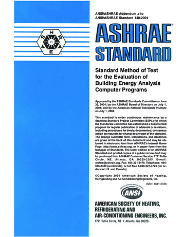 Standard Method Of Test For The Evaluation Of Building Energy . - ASHRAE