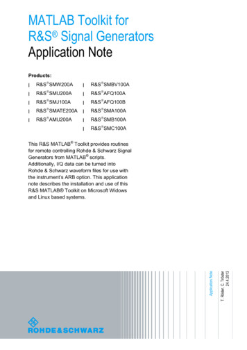 MATLAB Toolkit For R&S Signal Generators Application Note