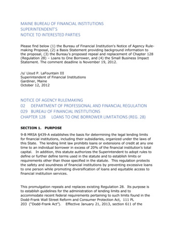 Maine Bureau Of Financial Institutions Superintendent'S Notice To .