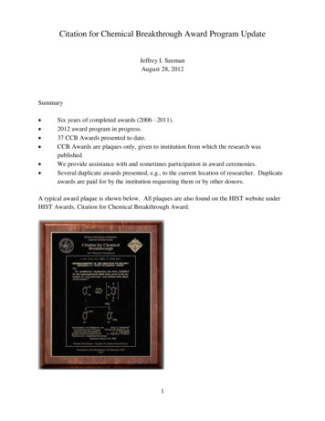 Citation For Chemical Breakthrough Award Program Update