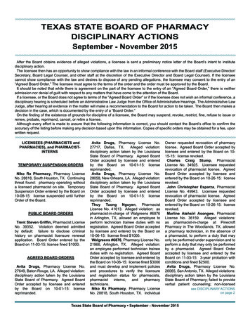 TEXAS STATE BOARD OF PHARMACY DISCIPLINARY ACTIONS September - November .
