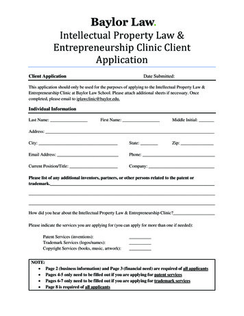 Intellectual Property Law & Entrepreneurship Clinic Client Application