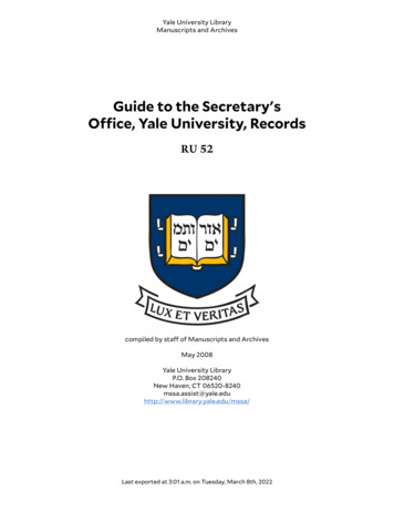 Guide To The Secretary's Office, Yale University, Records