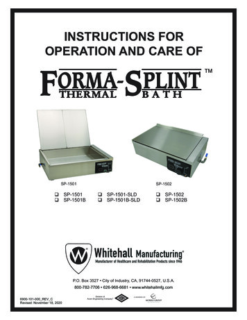 INSTRUCTIONS FOR OPERATION AND CARE OF - Whitehall Mfg