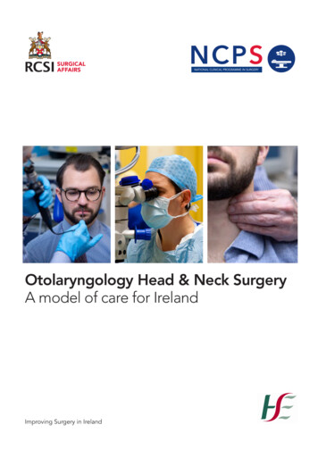 Otolaryngology Head & Neck Surgery A Model Of Care For Ireland