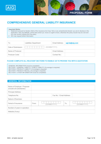 Comprehensive General Liability Insurance - Aig