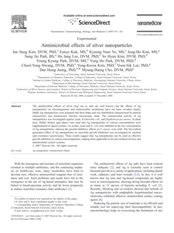 Experimental Antimicrobial Effects Of Silver Nanoparticles