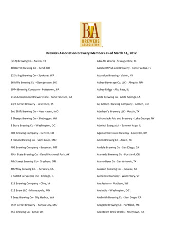 Brewers Association Brewery Members As Of March 14, 2012