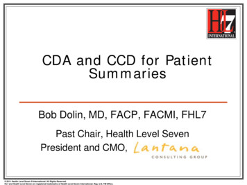 CDA And CCD For Patient Summaries - HL7 International