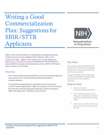 Writing A Good Commercialization Plan: Suggestions For SBIR/STTR Applicants