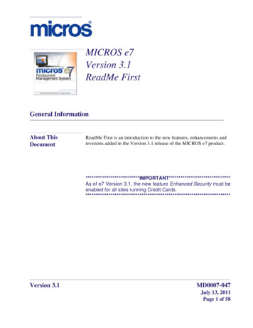 MICROS E7 Version 3.1 ReadMe First - Oracle Help Center