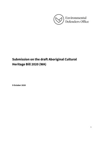 Submission On The Draft Aboriginal Cultural Heritage Bill 2020 (WA)