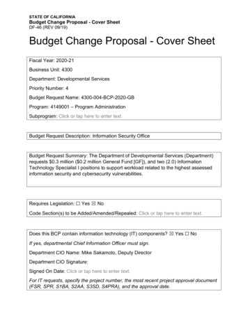 STATE OF CALIFORNIA Budget Change Proposal - Cover Sheet DF-46 (REV 09/ .