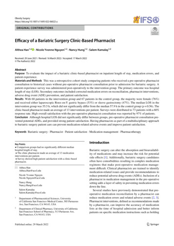 E Cacy Of A Bariatric Surgery Clinic-Based Pharmacist