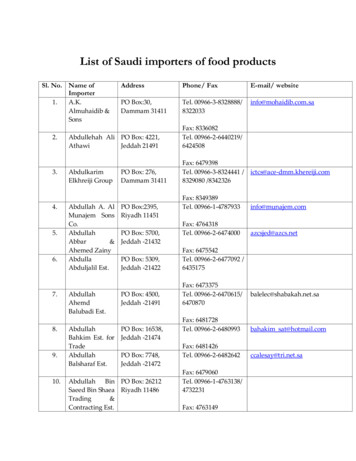 List Of Saudi Importers Of Food Products - APEDA