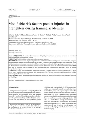IOS Press Modiﬁable Risk Factors Predict Injuries In ﬁreﬁghters During .