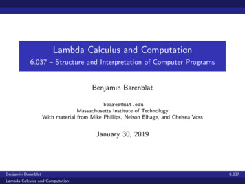 Lambda Calculus And Computation - MIT
