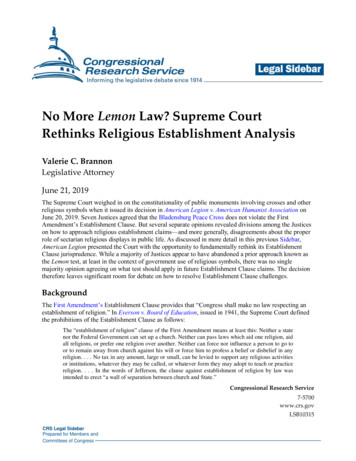 No More Lemon Law? Supreme Court Rethinks Religious Establishment Analysis