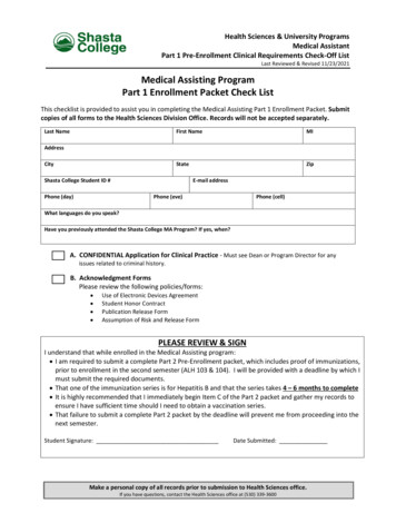 Medical Assisting Program Part 1 Enrollment Packet Check List