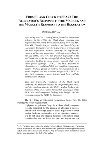 From Blank Check To SPAC: The Regulator's Response To The Market, And .