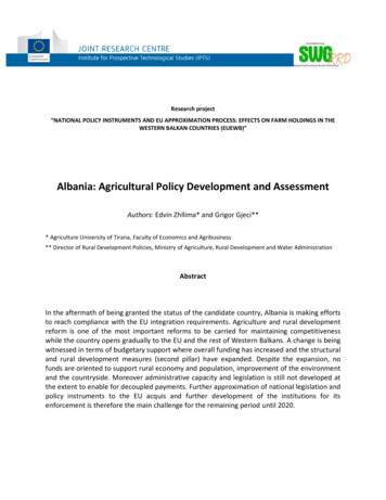 Albania: Agricultural Policy Development And Assessment