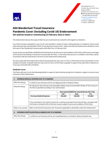 AXA Wanderlust Travel Insurance Pandemic Cover (including Covid-19 .