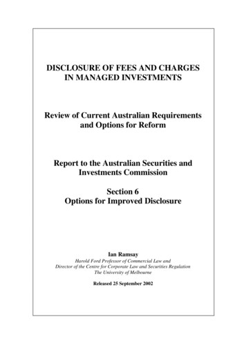 DISCLOSURE OF FEES AND CHARGES IN MANAGED INVESTMENTS Review Of Current .
