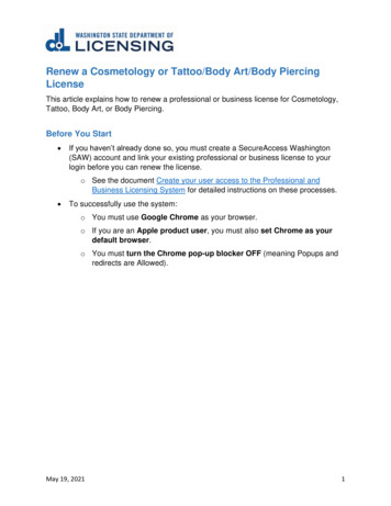 Renew A Cosmetology Or Tattoo/Body Art/Body Piercing License