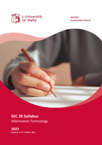 SEC 39 Syllabus - University Of Malta