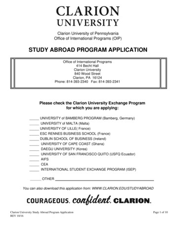 Study Abroad Application 5-16 - Clarion University Of Pennsylvania