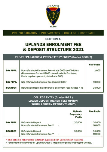 SECTION A UPLANDS ENROLMENT FEE & DEPOSIT STRUCTURE 2021 - College
