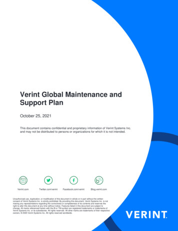 Verint Global Maintenance And Support Plan