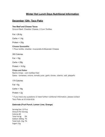 Winter Hot Lunch Days Nutritional Information December 12th: Taco Patio