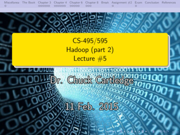 CS-495/595 Hadoop (part 2) Lecture #5 Dr. Chuck Cartledge Dr. Chuck .