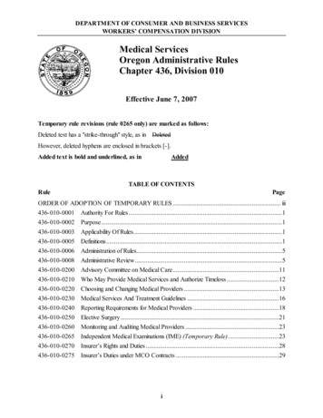 Medical Services Oregon Administrative Rules Chapter 436, Division 010