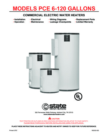 MODELS PCE 6-120 GALLONS - State Hot Water Heater Systems