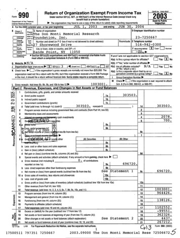 OMB No ,545-004 Return Of Organization Exempt From Income Tax 2003