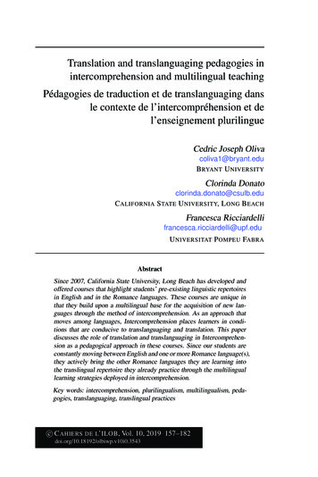 Translation And Translanguaging Pedagogies In Intercomprehension And .